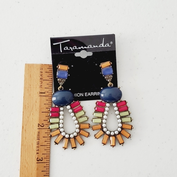 Taramanda Multicolored Dangle Post Earrings Beaded Wearable Art NEW Bold - Picture 5 of 8